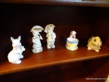 BUNNY FIGURINES SHELF LOT; TOTAL OF 5 PIECES INCLUDING A PAIR OF BUNNIES (1 MALE, 1 FEMALE) WITH