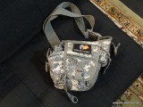 MILITARY GRADE CAMOUFLAGE TACTICAL BAG WITH MOLON LABE RECTANGULAR BLACK PATCH; MOLON LABE IS