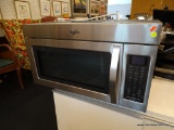 WHIRLPOOL MICROWAVE; BRUSHED METAL WHIRLPOOL MICROWAVE WITH 15 PRE-SET COOK SETTINGS. CAN BE CABINET
