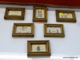 SET OF 6 MINIATURE PICTURES; 1 IS OF A GIRL WITH DUCKS, 1 IS OF A GENERAL STORE, 1 IS OF A ROCKING