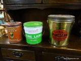 ASSORTED VINTAGE TINS; TOTAL OF 3 PIECES INCLUDING A P DRESCHER AND SONS LARD CONTAINER WITH LID