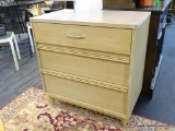 KROEHLER 3 DRAWER BACHELOR'S CHEST; DANISH STYLE PIECE FINISHED IN LIGHT BLONDE WOOD WITH A LAMINATE