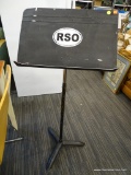 WENGER MUSIC STAND; RICHMOND SYMPHONY ORCHESTRA (RSO) SHEET MUSIC STAND. IS BLACK IN COLOR AND HAS A