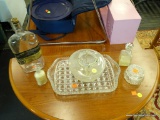 ASSORTED VINTAGE GLASS LOT; TOTAL OF 6 PIECES, ALL READY TO ADORN YOUR COUNTER, VANITY, OR DRESSING