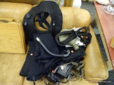 SCUBA GEAR LOT; INCLUDES GOGGLES, A WET SUIT, FLIPPERS, A SNORKEL, ROPE, AND MORE!