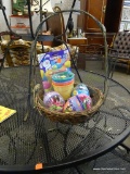 EASTER BASKET LOT; INCLUDES A BASKET WITH GLASS BOWL LINER (COULD BE USED AS A PLANTER) ON A GREEN