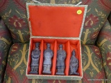 CHINESE SOLDIER FIGURINES; SET OF 4 STATUES DEPICTING THE TERRACOTTA SOLDIERS OF CHINA. IN A RED AND
