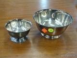REVERE BOWLS; 1 IS AN AUTHENTIC REVERE BOWL REPRODUCTION BY ONEIDA AND 1 IS A SHERIDAN REVERE STYLE