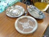 SILVER PLATE LOT; INCLUDES A BELL, A GONDOLA DISH, AND A CHIP AND DIP PLATE (NO DIP BOWL).