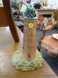 LEFTON OLD CAPE HENRY CERAMIC LIGHTHOUSE; BRICK PATTERNED LIGHTHOUSE WITH GREEN TOP. MADE BY GEORGE