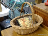 ASSORTED LOT; THIS 2 PIECE LOT CONTAINS A BASKET WITH BRAIDED TRIM DETAILING, AND A HAND PAINTED