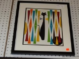 (WALL1) MID CENTURY MODERN ABSTRACT CATS PRINT; THIS IS A MID CENTURY MODERN ABSTRACT CAT PRINT. IT
