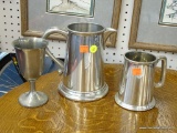 PEWTER LOT; INCLUDES 3 PIECES SUCH AS PEWTER STEIN BY H BROS (5 IN TALL), WILLIAM ADAMS SHEFFIELD