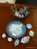 ASSORTED NOAH'S ARK MINIATURES AND FIGURINES; INCLUDES 9 TOTAL PIECES SUCH AS ROUND CERAMIC PLATE
