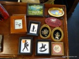 ASSORTED SMALL FRAMED ITEMS; TOTAL OF 11 PIECES INCLUDING A TRIO OF BLACK AND WHITE VINTAGE CHILD