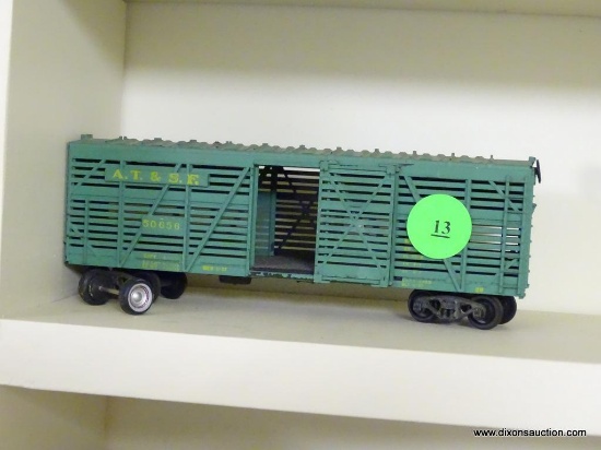 VINTAGE ATHEARN A.T.&S.F. MODEL RAILROAD TRAIN CAR; GREEN IN COLOR WITH YELLOW PRINT. #50656,