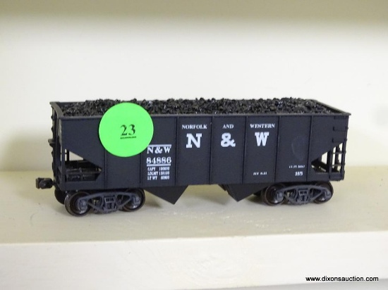 N&W NORFOLK AND WESTERN HO SCALE MODEL TRAIN COAL CAR; BLACK IN COLOR WITH WHITE LETTERING, #84866,