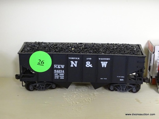 N&W NORFOLK AND WESTERN HO SCALE MODEL TRAIN COAL CAR; BLACK IN COLOR WITH WHITE LETTERING, #84234,
