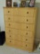 (MBR) MID-CENTURY BLONDE WOOD 5-DRAWER CHEST; ALL DRAWERS ARE DOVETAILED AND HAVE A PAIR OF LOOP