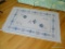 (LR) AREA RUG; DHURRIE AREA RUG IN LIGHT GREEN, IVORY, AND NAVY BLUE FLORAL PATTERN. MEASURES 3 FT 3