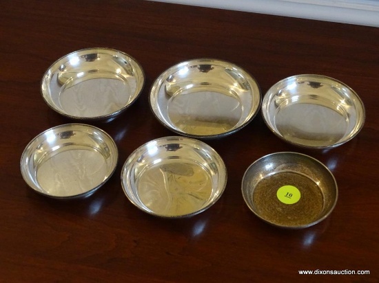 (DR) STERLING SILVER LOT; 6 GRADUATED STERLING MINT DISHES- SMALLEST IS 3 IN. DIA AND LARGEST 4 IN.