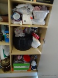 (GAR) 3 SHELF LOT; SHELF LOTS INCLUDE- NEW IN PACKAGES NAPKINS, PLATES, PLASTIC FORK AND SPOONS,