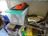 (GAR) SHELF LOT; CONTENTS OF SHELF LOT INCLUDE- JVC VHS PLAYER, SURGE PROTECTOR, LOT OF POTS AND