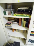 (GAME) 4 SHELF LOT OF BOOKS; LEFT SIDE OF BOOKCASE- 4 SHELF LOT OF BOOKS AND GAMES- BOOKS INCLUDE-