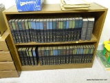 (GAME) 2 SHELF LOT OF BOOKS; LOT OF BOOKS ON 2 SHELVES TO INCLUDE- 54 VOLUME OF THE GREAT BOOKS OF