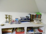 (GAME) CONTENTS ON TOP OF BOOKSHELF; CONTENTS OF BOOK SHELF INCLUDE- BRASS 7 IN VASE, 7 IN. PUSH UP