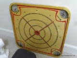 (GAME) GAME BOARD; VINTAGE CARROM AND CHECKER BOARD- 28 IN X 28 IN
