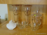 (MBR) GLASS LOT; LOT OF 50TH ANNIVERSARY GLASS, 2 CHAMPAGNE GLASSES, CANDY DISH, PUNCH CUPS AND