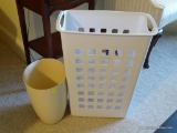 (MBR) TRASH CAN LOT; 2 TRASH CANS AND A SMALL TOTE FOR PICTURES OR CARDS
