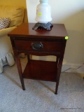 (MBR) MAHOGANY SIDE TABLE WITH SINGLE DRAWER AND LOWER PLATFORM; DOVETAILED DRAWER FLANKED BY FLUTED