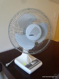 (MBR) LASKO 12 INCH OSCILLATING FAN; WHITE AND GREY IN COLOR, 3 SPEED SETTINGS, CAN BE STATIONARY OR