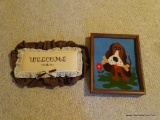 (MBR) CROSS STITCH/NEEDLEPOINT LOT; INCLUDES 2 TOTAL PIECES, ONE IS A WELCOME SIGN IN CREAM AND