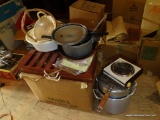 (ATT1) LARGE LOT OF MISCELL KITCHEN ITEMS; BOX CONTAINS- PLASTICWARE, PYREX BAKING DISH, CROCK POT,