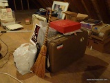 (ATT2) ATTIC LOT OF ASSORTED TRAVEL BAGS; INCLUDES TAN AMERICAN TOURISTER VINTAGE SUITCASE, BLACK