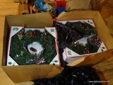 (ATT2) LOT OF CHRISTMAS WREATHS; 2 BOX LOT, EACH BOX WITH 4-5 LIKE-NEW EVERGREEN WREATHS ENCLOSED.