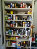 (SIDE) PAINTING SUPPLIES LOT; 8 SHELVES LOT, LOCATED BY FRONT DOOR IN SIDE SHED. INCLUDES ASSORTED