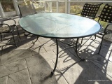 (POR) PATIO SET; 5 PC. PATIO SET- METAL AND PLEXIGLASS TOP TABLE AND 4 CHAIRS- OVAL BRONZED PATINA
