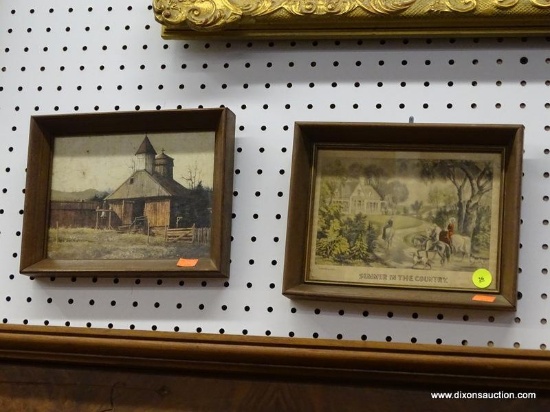 2 SMALL FRAMED PRINTS; 1 IS A CURRIER AND IVES "SUMMER IN THE COUNTRY" AND 1 IS OF A FARM SCENE.