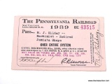 1939 PENNSYLVANIA RAILROAD PASS