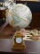 VINTAGE REPLOGLE GLOBE WITH WEATHER INSTRUMENTS; THIS VINTAGE GLOBE SITS ON A SQUARE HARDWOOD BASE