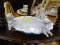 CRACKER BARREL ANGEL CANDY DISH; WHITE PORCELAIN CANDY DISH WITH SCALLOPED SIDES AND 3 CHERUB ANGELS
