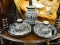 SET OF GERMAN POTTERY; 3 PIECE BLACK, WHITE, AND BLUE GERMAN POTTERY LOT TO INCLUDE A SMALL PITCHER,
