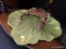 VINTAGE CRAB DECOR PIECE; THIS DECOR PIECE IS A LARGE GREEN LEAF WITH A 3D MARYLAND BLUE CRAB ON IT.