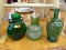 LOT OF ASSORTED GREEN GLASS; 3 PIECE LOT CONTAINING AN EMERALD GREEN CRACKLE VASE WITH TWO HANDLES,