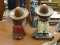 SET OF WOODEN STATUES; THIS LOT INCLUDES 2 WOODEN MEXICAN STATUES. THEY ARE BOTH OF MEN WEARING