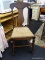 VINTAGE WOODEN SIDE CHAIR; VINTAGE WOODEN SIDE CHAIR WITH FIDDLE BACK, FLORAL UPHOLSTERED SEAT AND